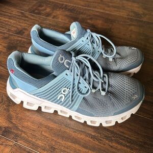 On Running Gray and Blue Sneakers